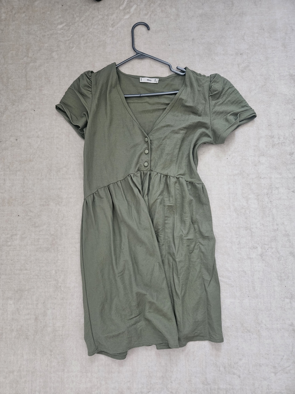 Mango Sage Green V-Neck Short Sleeve Mini Dress